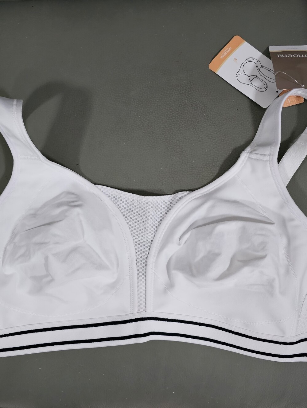 Amoena Mastectomy White Wireless Sports Bra with Black Stripe Band 42B NEW